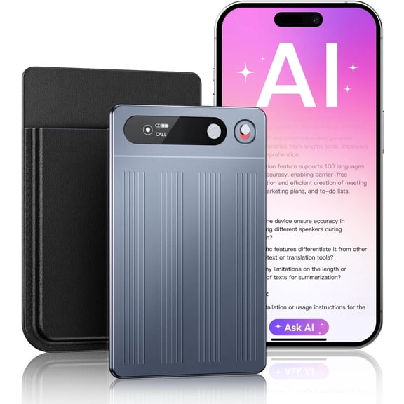 AI Voice Recorder, Note Voice Recorder with No Subscription, AI Transcription, Summarize, Translation with 147 Languages,  Noise Cancellation, App Control, 64GB Audio Recorder for Meetings Calls