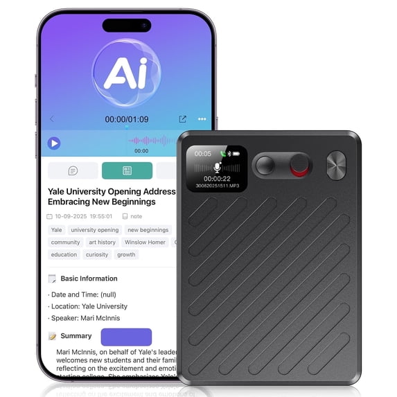 AI Voice Recorder, Real-Time Transcribe & Summarize, Real time translation of audio and video, Noise Cancellation Technology, 132 Languages, 100H Continious Record, for Meetings, Lectures, Calls 64GB