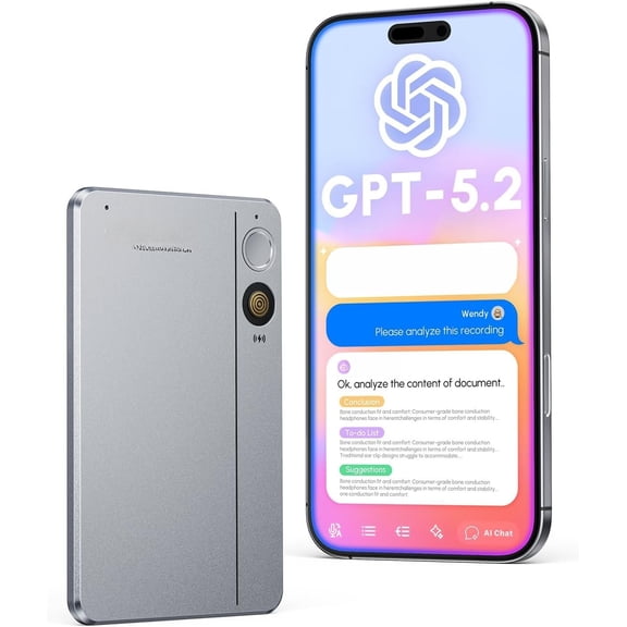 AI Voice Recorder & Transcriber with GPT-5.2 Analysis - 30-Hour Recording, 112-Language Speech-to-Text & Auto Summary for Meetings, Lectures & Interviews,Grey
