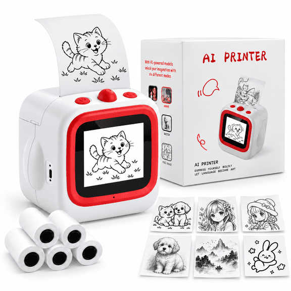 SENCKIT AI Voice Sticker Maker for Kids, Inkless Thermal Mini Printer with 6 Ai Art Styles & App, Voice-to-Image Printer, Diy Craft Gift for Boys Girls