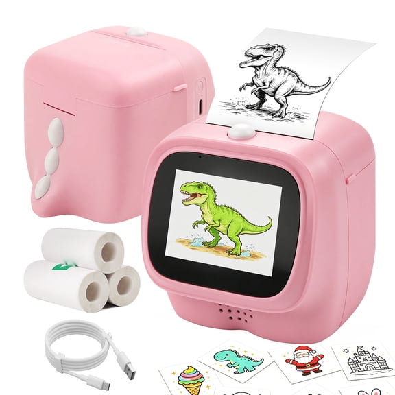 AI Voice Sticker Maker for Kids, Mini Thermal Printer, Purple Dino 6 art styles, rechargeable, journaling & doodles, DIY crafts, learning toy gifts for boys girls, with 3 paper rolls