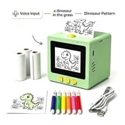 AI Voice Sticker Printer for Kids, Green, 6 Pens and 3 Thermal Paper Rolls
