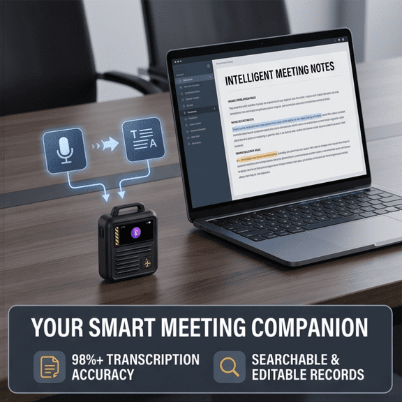 AI Voice to Text Professional Voice Recorder, HD Remote Noise Reduction, 3072Kbps Lossless Audio, Real-Time Document Transcription, Digital Recording Device for Business Meetings