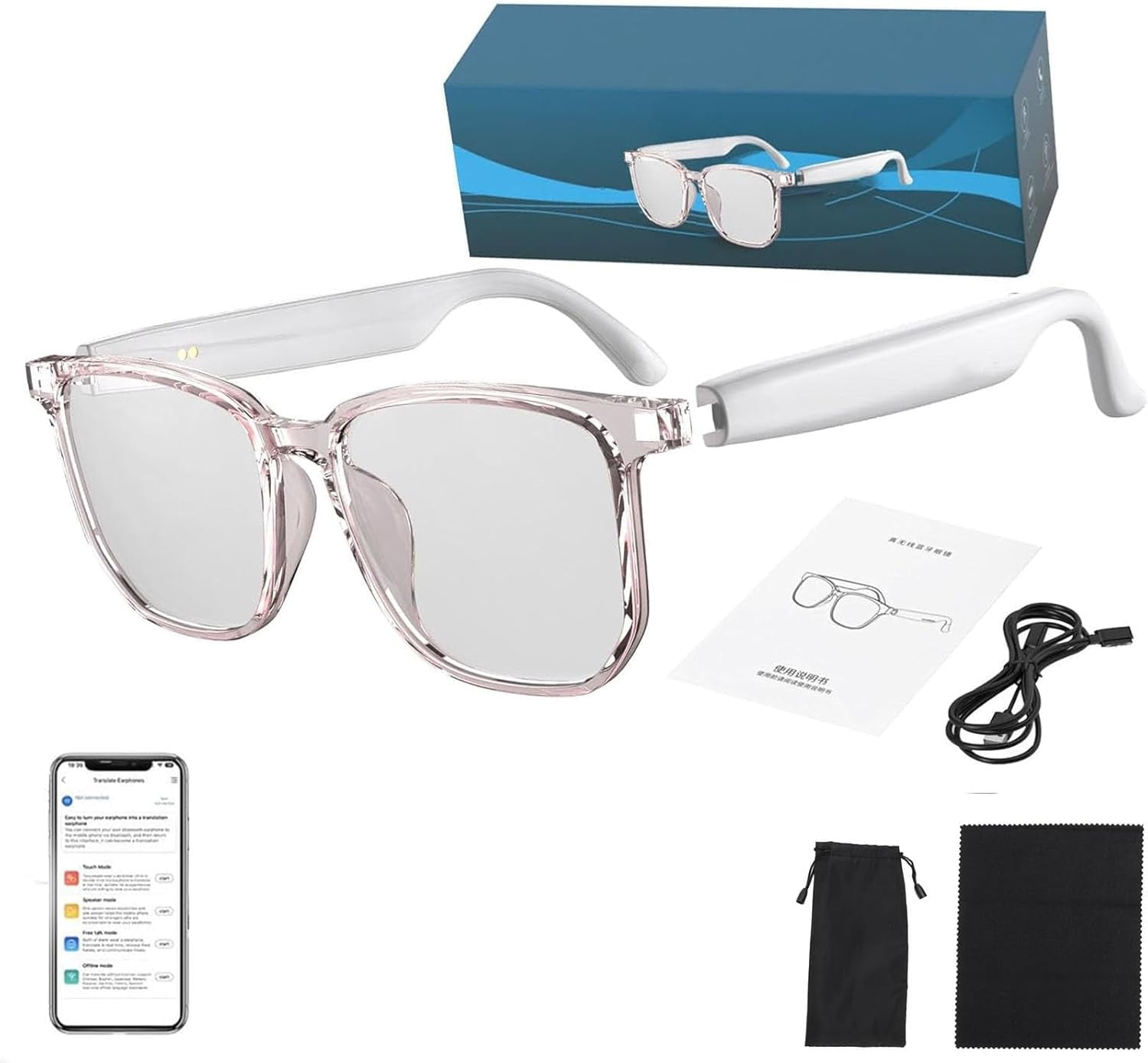 AI Wireless Bluetooth Translation Glasses,Translator Smart Glasses for ...