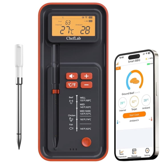 AI Wireless Meat Thermometer, 500ft Bluetooth BBQ Thermometer, Smart Digital Food Thermometer for Grill, Smoker, Oven (Single Probe)