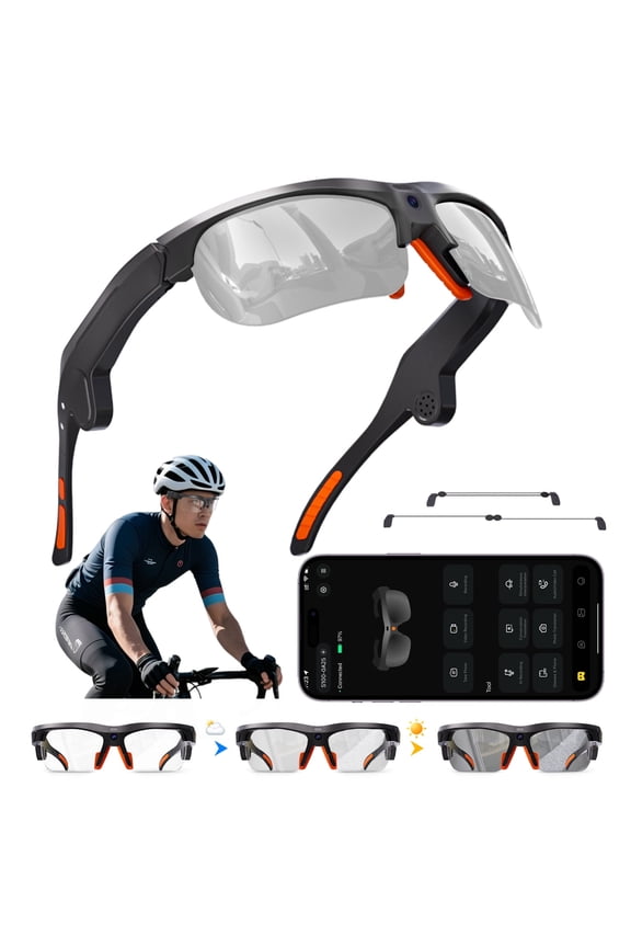 AI Smart Sports Sunglasses with 20MP Camera, Open-Ear Audio, Real-Time Translation, EIS Stabilization, Photochromic UV400 Lenses for Cycling, Hiking & Outdoor Activities, Black
