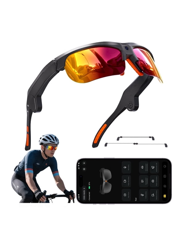 AI Smart Glasses with Camera and Bluetooth, 4K/1080P EIS Video Sunglasses, Open-Ear Audio Sports Glasses for Cycling, Running, Purple