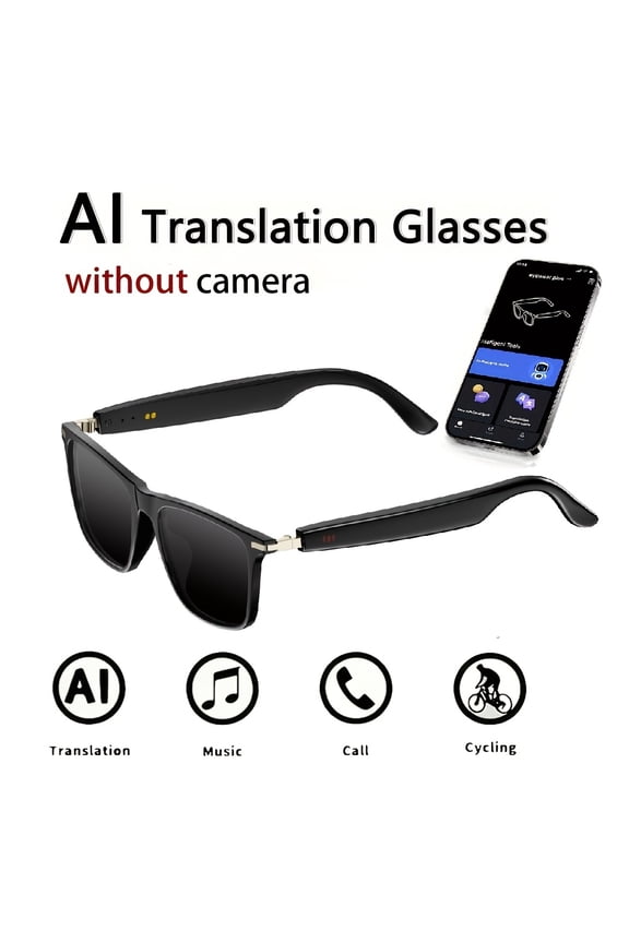 AI smart Glasses with 4K Camera, Real-Time Translation & Object Recognition, Open-Ear Audio, 8Hrs Battery for Outdoor, Travel, Business - Black