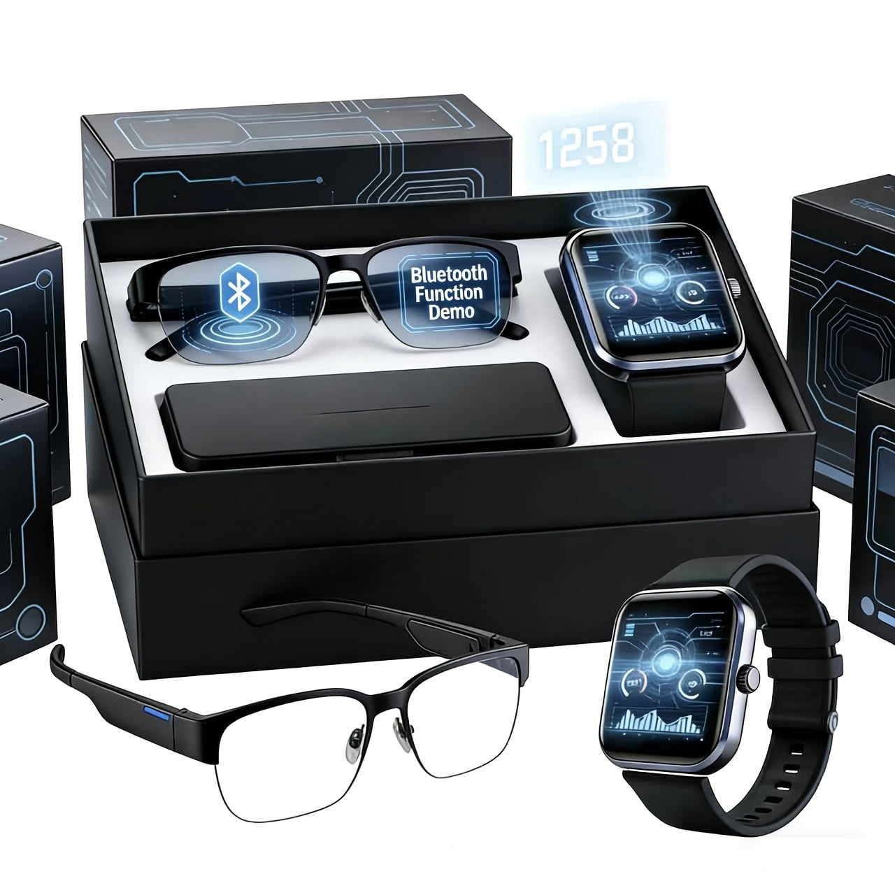 AI smart Translation Glasses & Touchscreen Watch, 164 Languages, Unisex ...