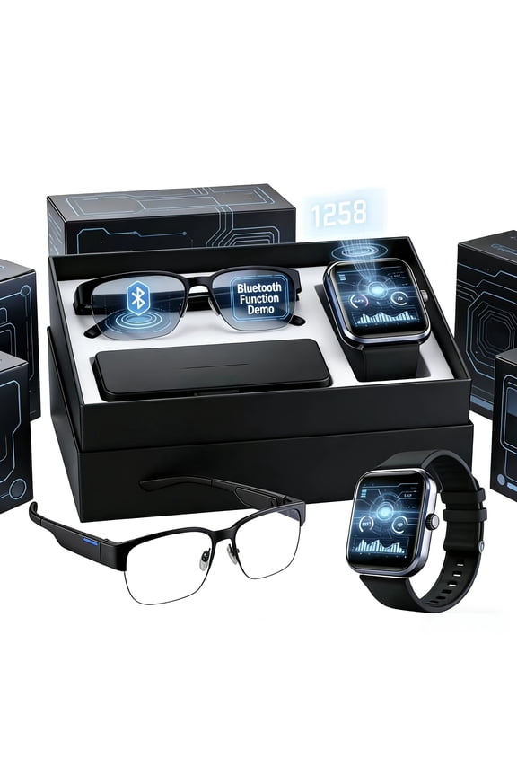AI smart Translation Glasses & Touchscreen Watch, 164 Languages, Unisex Audio Glasses, Multi-Sport Watch with Music & Reminders