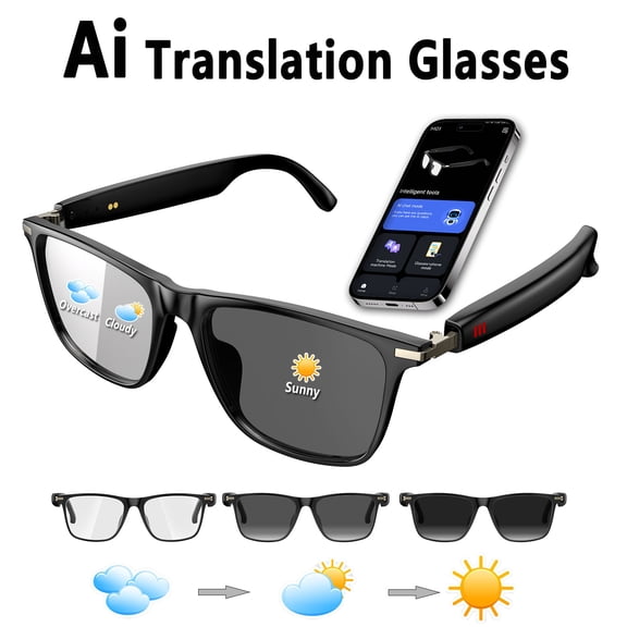 AI smart glasses, answer calls, listen to music, wake up the voice assistant, AI chat, real-time translation, meeting records, video translation and other functions, support 164 kinds of translation,