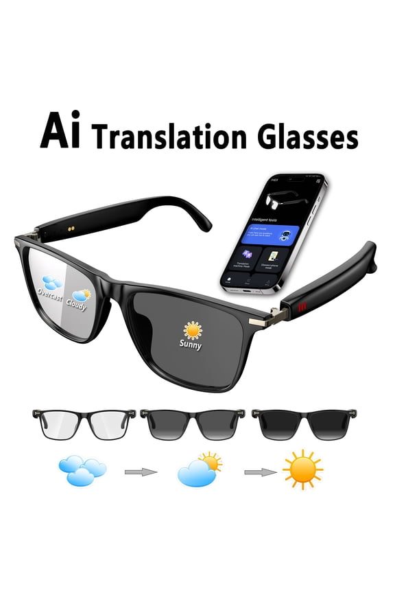 AI smart glasses, answer calls, listen to music, wake up the voice assistant, AI chat, real-time translation, meeting records, video translation and other functions, support 164 kinds of translation,