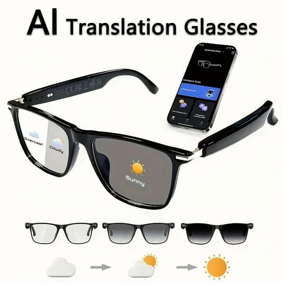 AI smart glasses, supporting real-time translation in 160 languages, equipped with GPT chat system, multi-functional audio glasses suitable for both men and women, built-in microphone and speaker,
