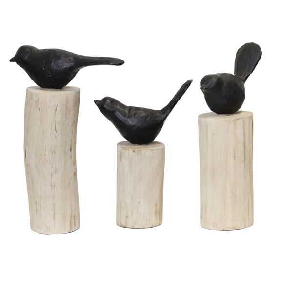 AI531199DS Stylecraft Home Collection Birds On Stumps Decorative Object (Set of 3)-12 Inch Tall and 8 Inch Wide