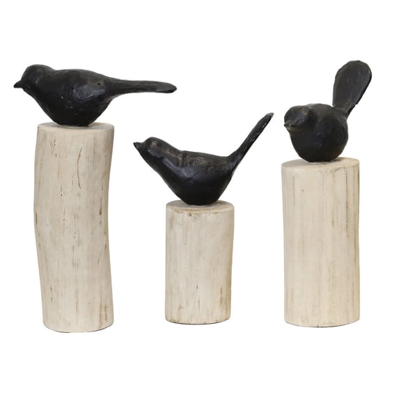 AI531199DS Stylecraft Home Collection Birds On Stumps Decorative Object (Set of 3)-12 Inch Tall and 8 Inch Wide