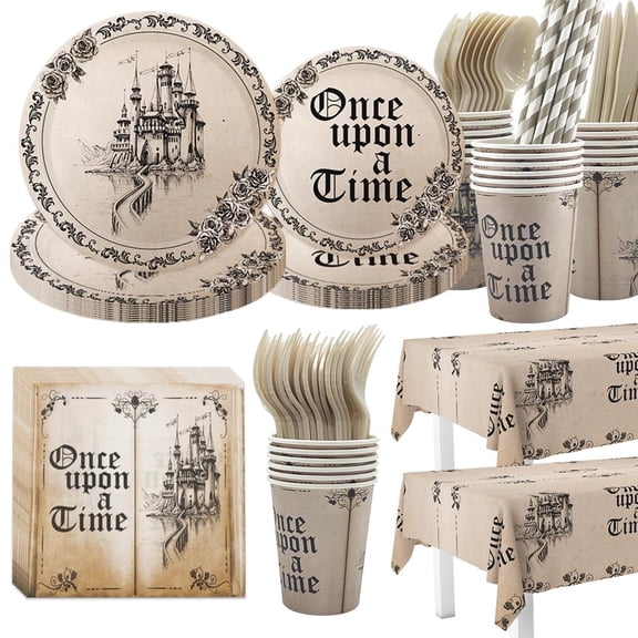 AIBIIN Fairytale Party Decorations Once Upon a Time Birthday Party Supplies Dinnerware Tableware Set Castle Opening Book Paper Plates Supplies for Birthday Baby Shower Decorations Serve 24 Y102