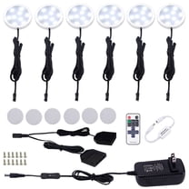 LED Under Cabinet Puck Lights Kit - 6 Pack Dimmable 12W Aluminum Lights with Black Cord and Wireless RF Remote Control (6000K Daylight White) for Kitchen Counter and Closet Lighting
