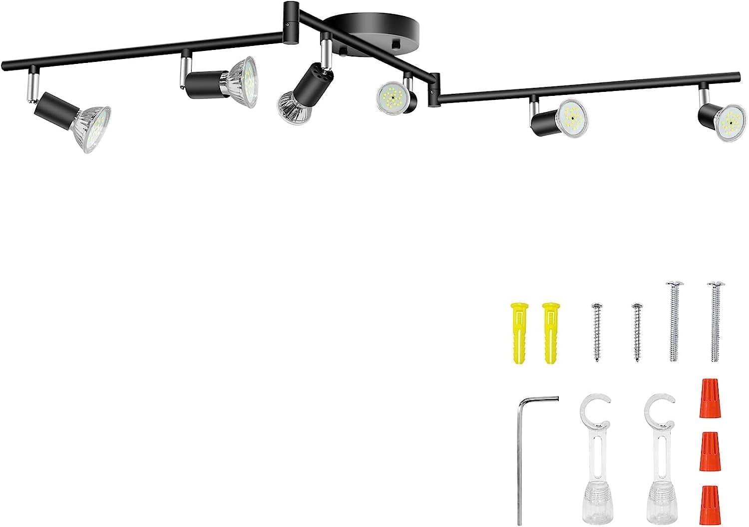 Aiboo Adjustable Dimmable Track Lighting Kit, Matt Black, 6-Light Ceiling Spot Fixtures for Kitchen & Hallway