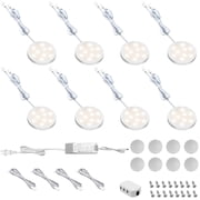 Linkable LED Puck Lights for Under Cabinet Lighting - 8 Pack of Dimmable 12V Natural White 4000K Lights, Plug-in/Hardwired with LED Driver, Compatible with Most Dimmer Switches