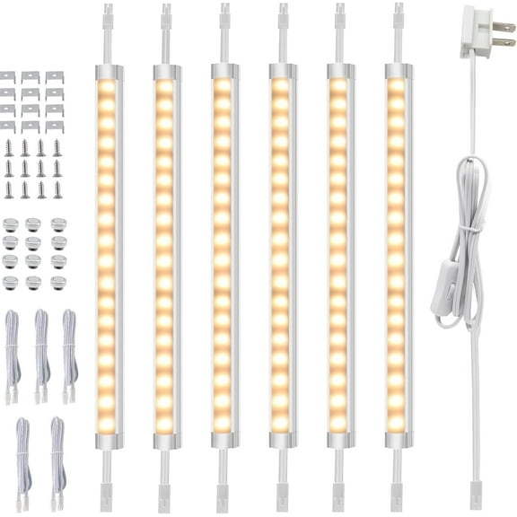 Dimmable Under Cabinet Lighting - 12 Inch Linkable LED Lights for Kitchen, Shelf, Workbench, Desk, Cupboard, Garage (6 PCS) - 120V Plug in & Hardwired - Warm White 3000K