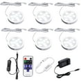 thumbnail image 1 of AIBOO Dimmable LED Under Cabinet Lighting, Counter Showcase Kitchen Lighting Fixtures with 12V Plug in adapter and Dimmable Wireless Remote Control, 6 Ultra Slim Puck Lights Kit, 1 of 8
