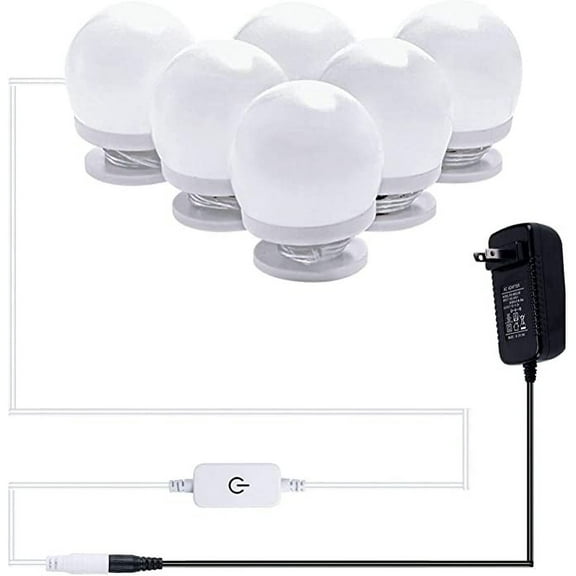 Aiboo LED Vanity Mirror Light Kit, 6 Dimmable Natural Light Bulbs with Adhesive Stickers and Adapter