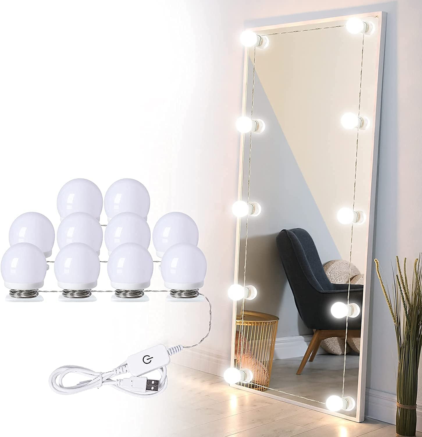 AIBOO Hollywood - Kit de luces LED para espejo de tocador, regulables, tira  de luz de maquillaje para dormitorio, vestidor, boda, CRI>90 (4000 K