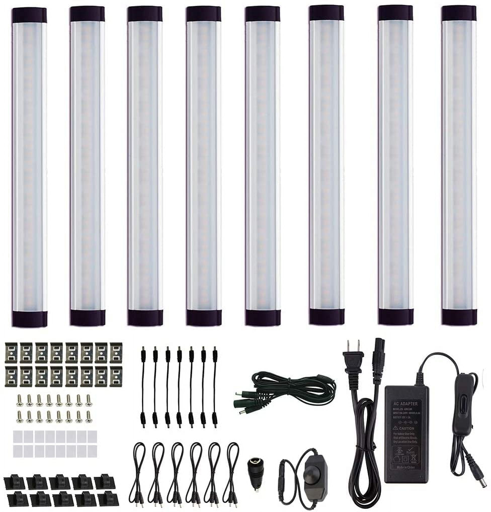 AIBOO LED Under Cabinet Lighting Kit, Plug in Strip Lights with Dimmer Switch（24w,8 lights)