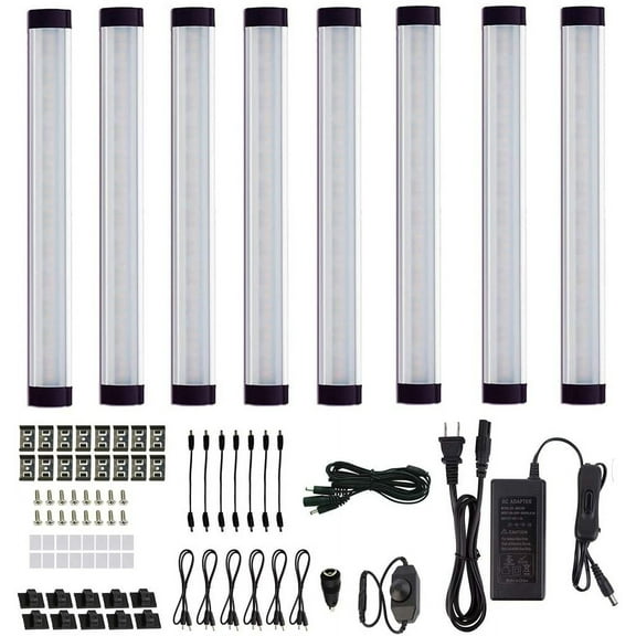 AIBOO LED Under Cabinet Lighting Kit, Plug in Strip Lights with Dimmer Switch（24w,8 lights)