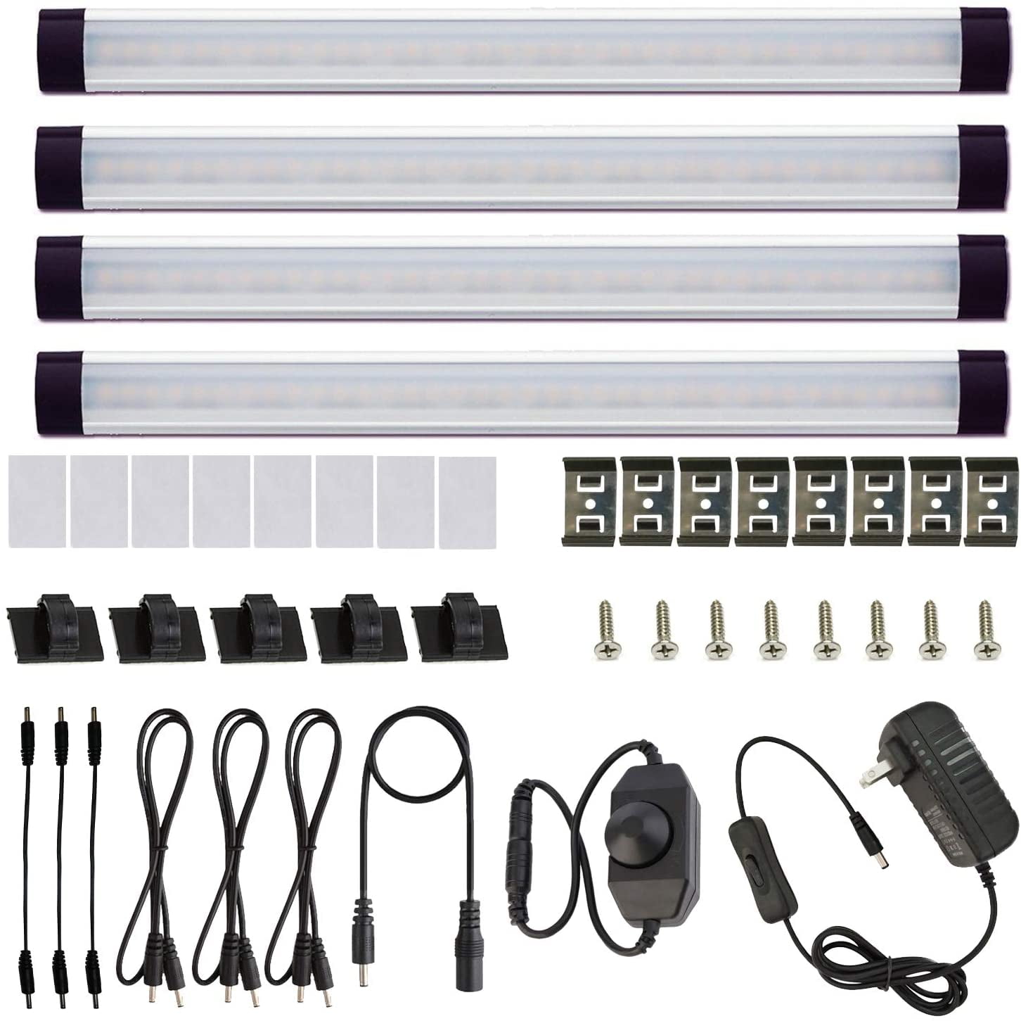 AIBOO LED Under Counter Light Rigid Bar Under Above Cabinet Plug in Kitchen Lights Linkable with Rocker Switch(4 Panels,Daylight White)