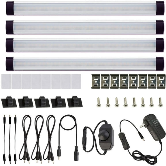 AIBOO LED Under Counter Light Rigid Bar Under Above Cabinet Plug in Kitchen Lights Linkable with Rocker Switch(4 Panels,Daylight White)