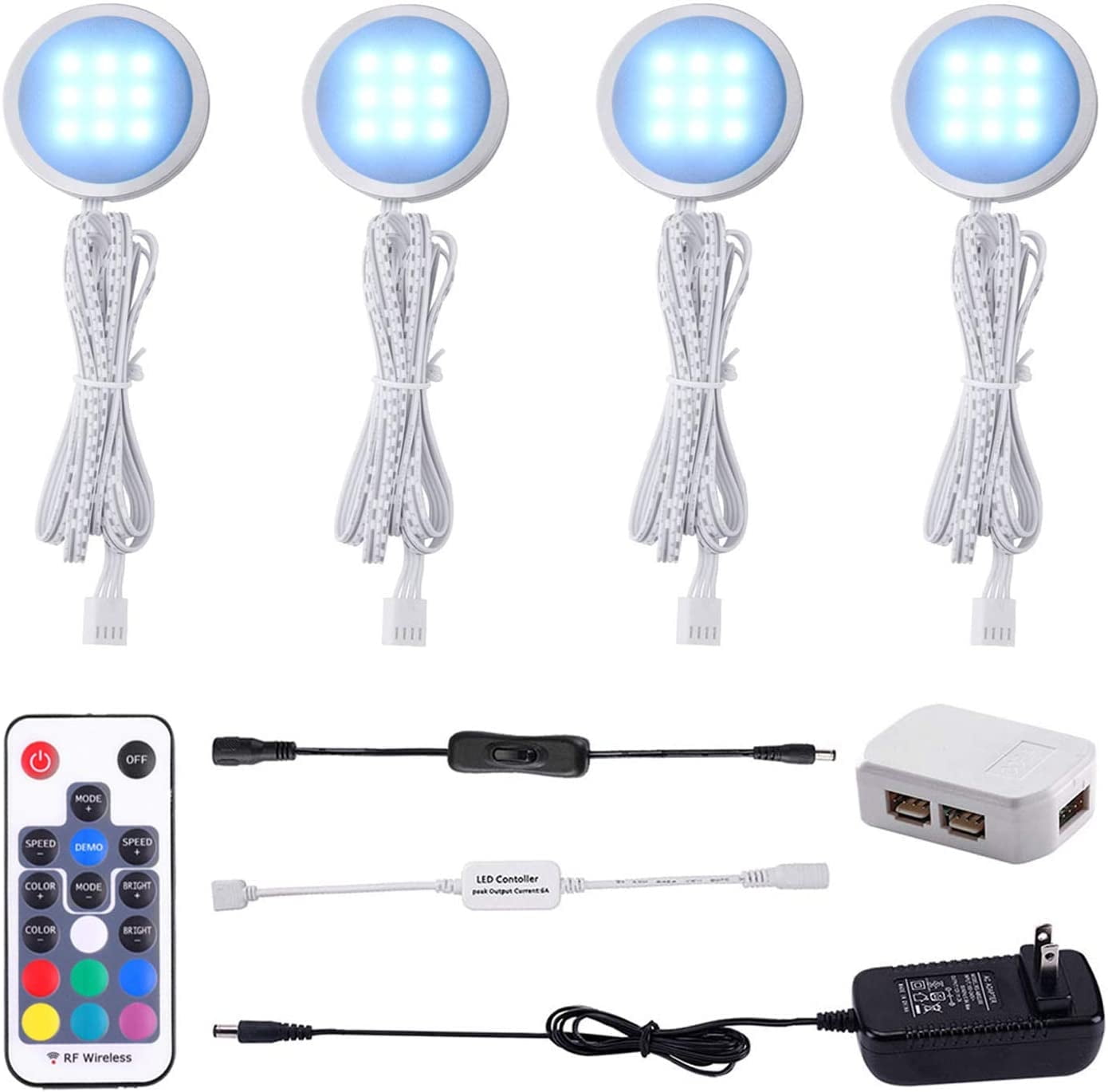 AIBOO RGB Color Changing LED Under Cabinet Lighting Kits for Kitchen Counter Furniture Holiday Ambiance Christmas Decor Lighting (4 Lights)
