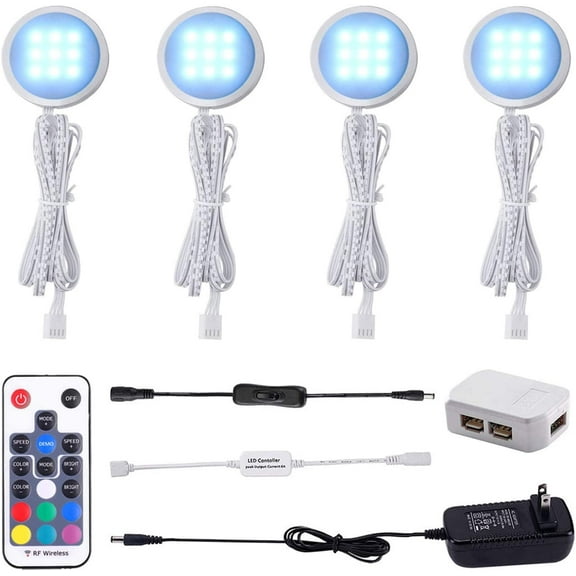 AIBOO RGB Color Changing LED Under Cabinet Lighting Kits for Kitchen Counter Furniture Holiday Ambiance Christmas Decor Lighting (4 Lights)