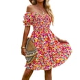 thumbnail image 1 of AICARE Summer Casual Dresses for Women Floral Pattern Ruffle Short Sleeve A Line Flowy Mini Dress, 1 of 10