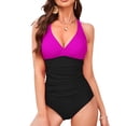 thumbnail image 1 of AICARE Women's One Piece Bathing Suits Tummy Control Swimsuits V Neck Ruched Slimming Swimwear, 1 of 7