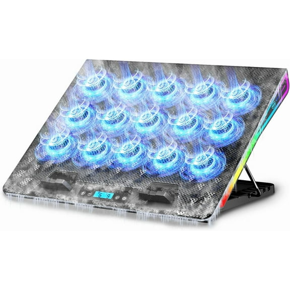 Gaming Laptop Cooling Pad with 15 Cooler Fans, RGB Ultimate Computer Stand Base Silent Fans for 15-18 Inch Laptops, Blue LED Lights