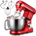 AICOK 5.5Qt Stand Mixer, Electric, Food & Cake Combo, Double Hooks, Whisk, Beater, 6 Speed, Red