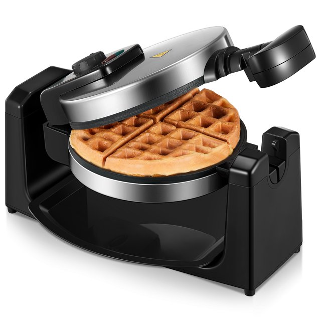 AICOOK 180° Flip Belgian Waffle Maker Iron, 1100W, Black/Silver