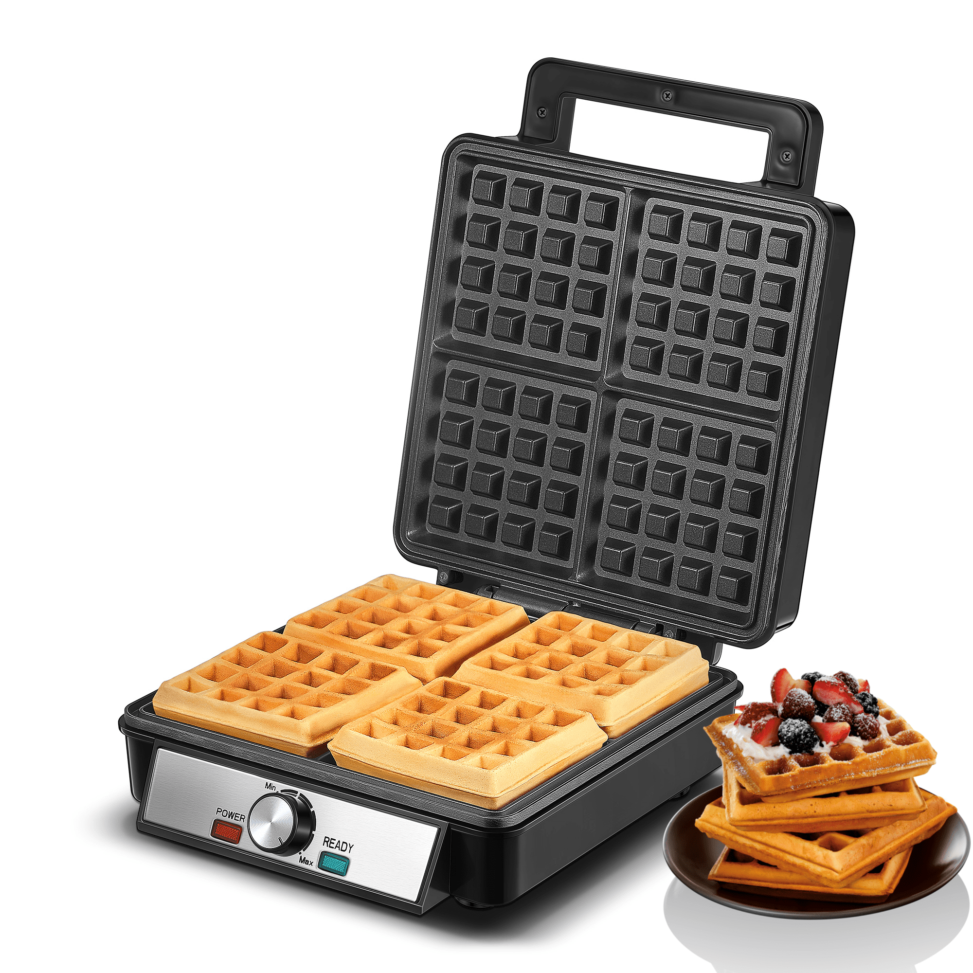 BELLA Classic Waffle Iron, 4 Square Belgian Waffle Maker, Non-stick Extra  Large Plates for Easy Cleanup, Cool Touch Handles, Stainless Steel, Black