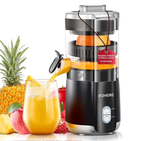 FOHERE Citrus Juicer Electric, Hand-Free Orange Juicer Machine with 2 Interchangeable Cones, ideal for Orange, Lemon, Grape, Pomegranate