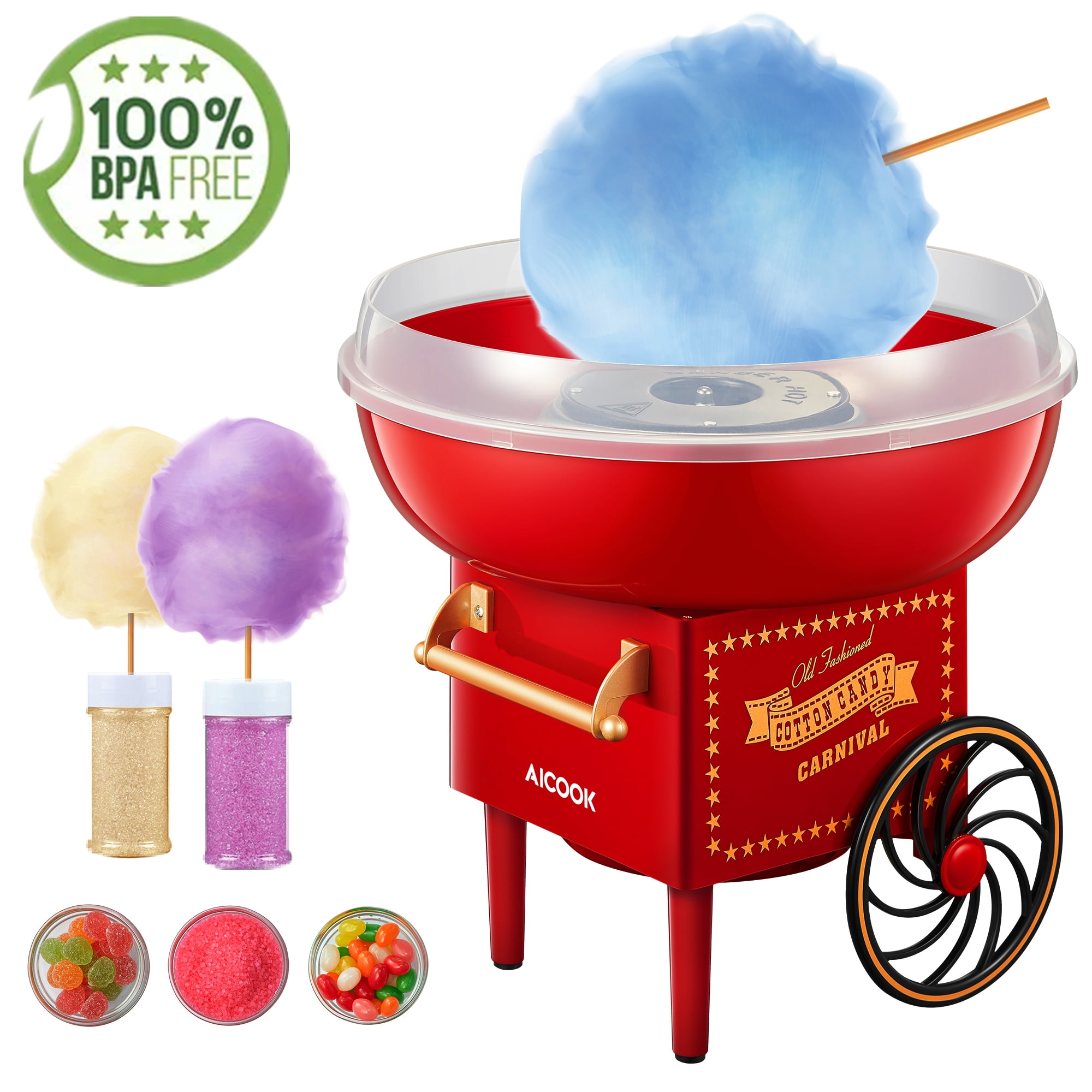 Som en gang Føde AICOOK Cotton Candy Machine for Kid, Hard Candy Floss Machine with Red  Retro Design, Best Gift for Kids in 2021 - Walmart.com