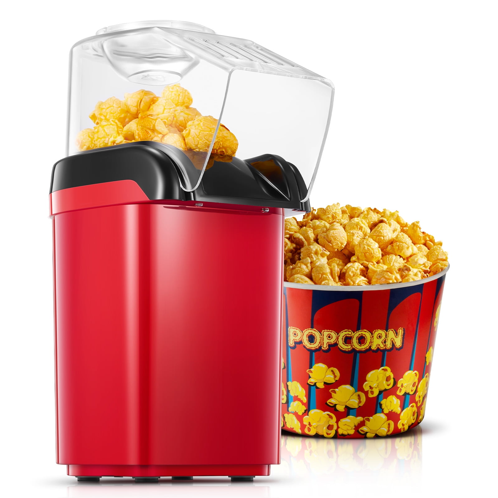 AICOOK Hot Air Popcorn Popper, 1400W, Aqua and red, Popcorn Maker With