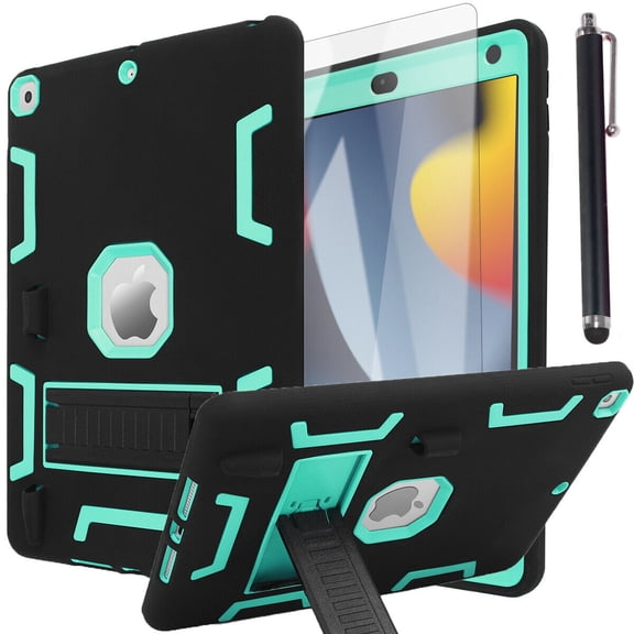 AICase For iPad 9th 8th 7th Generation (10.2 inch, 2021/2020/2019), Shockproof Protective iPad 10.2 Case with Built-in Stand/Pencil Holder with Screen Protector, Black/Green