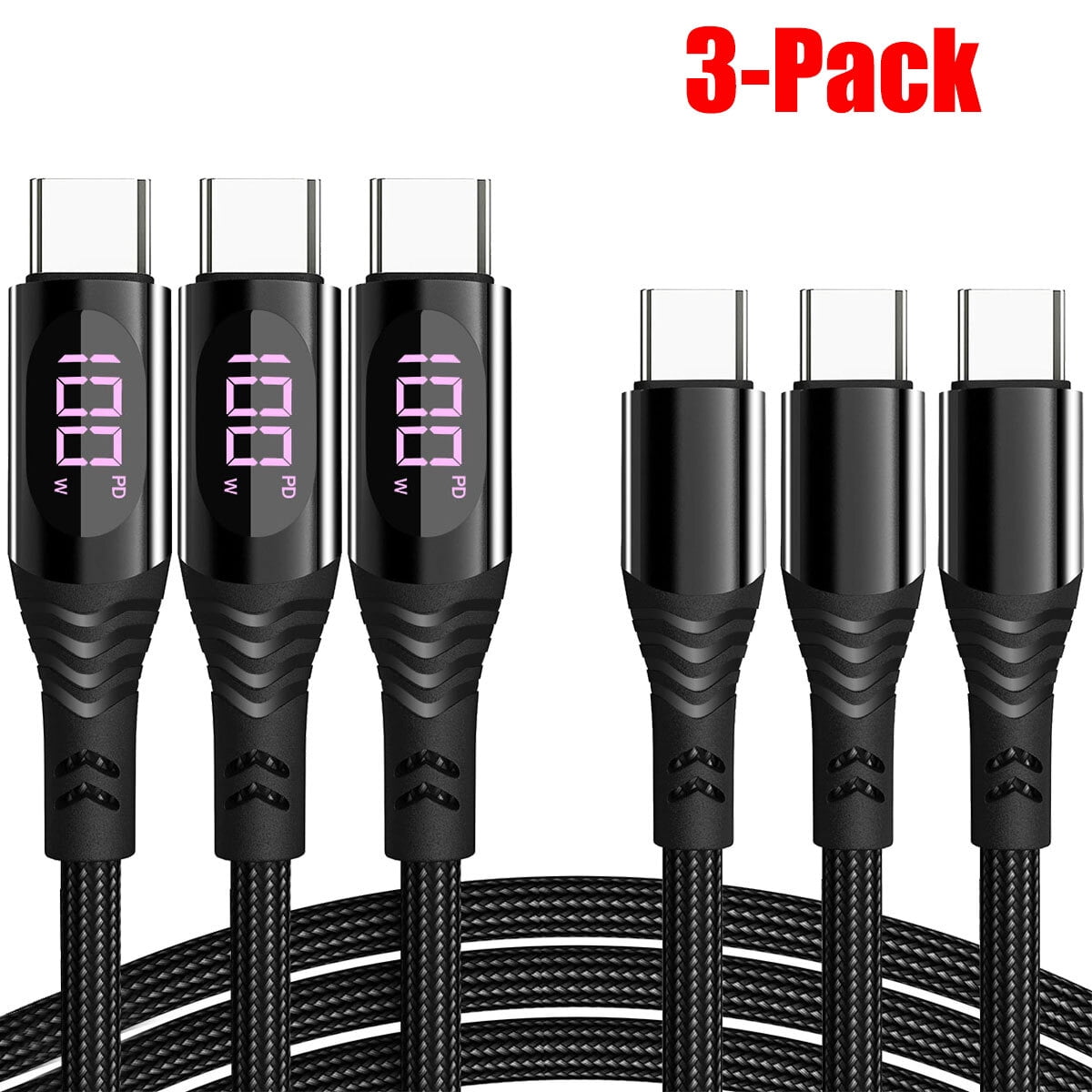 AICase 100W USB-C to USB-C Cable 100W Fast Charger Type-C Charging Data Cord LED Display Cable