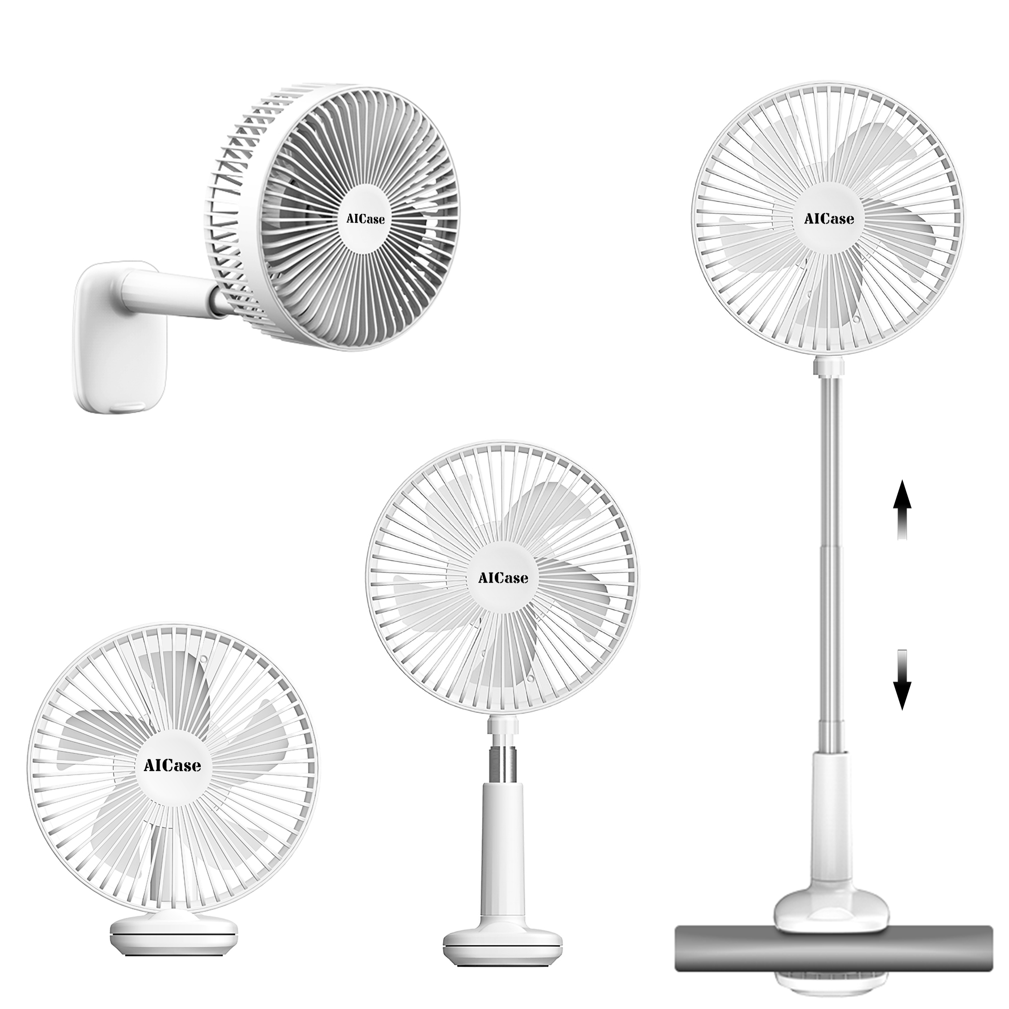 AICase 3Speed Rechargeable Clip Stand Fan USB Operated Foldaway Fan