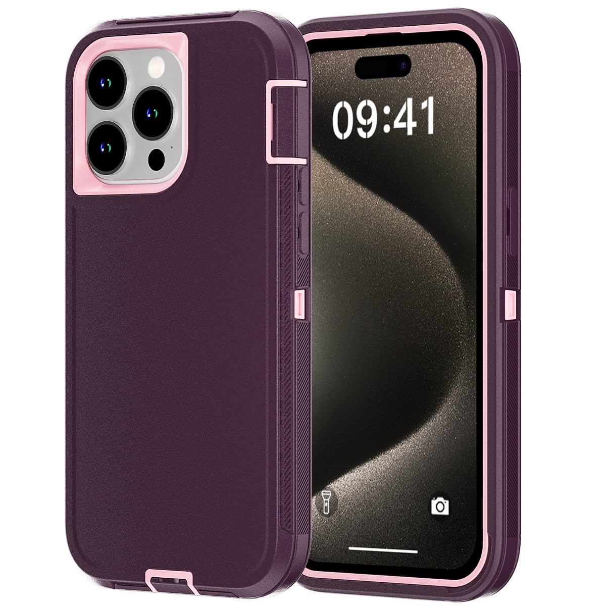AICase Compatible With iPhone 15 Pro Max Case Heavy Duty Shockproof Rugged  Cover,Purple/Pink 