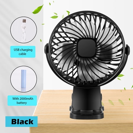 AICase Desk Fans for Home 3 Speeds USB Rechargeable Mini Cooling Fan Clip On Desk Baby Stroller Portable (Black)