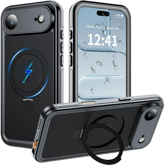 AICase Magnetic Waterproof for iPhone Air [Built-in Screen Protector][Invisible Stand][Fit for MagSafe][360 Full Body Sealed] Rugged IP68 Underwater Case for iPhone Air