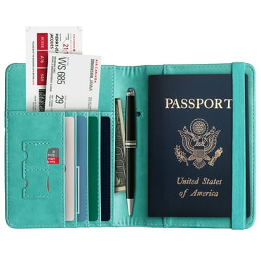 AICase RFID Passport Wallet Holder Blocking ID Card Case Slim Leather Travel Cover,Tiffany Blue