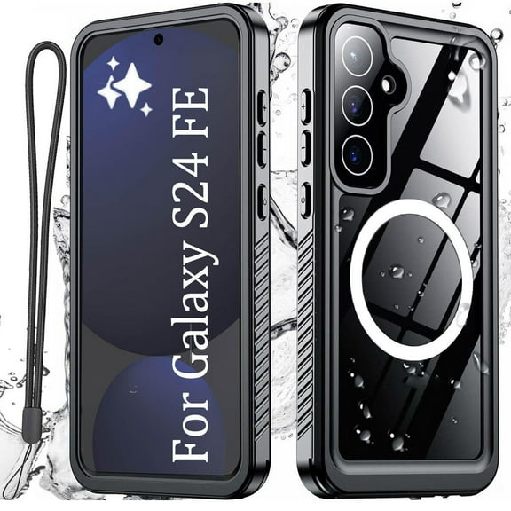 AICase for Samsung Galaxy S24 FE Case Waterproof, IP68 Underwater, Full Heavy Duty Protection, Built-in Screen&Camera Protector, Military Shockproof Dropproof Rugged Phone Case for S24FE 6.7", Black